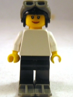 White Torso, Black Legs, Black Aviator Cap, Skis, Female