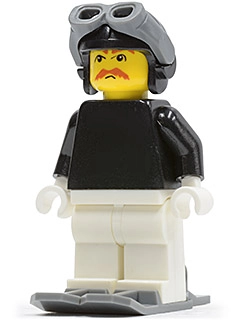 Black Torso, White Legs, Black Aviator Cap, Skis, Male