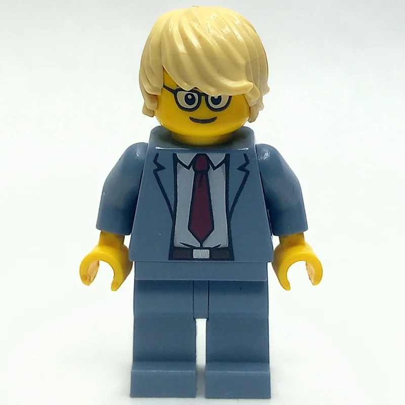 Man, Sand Blue Suit with Red Tie, Tan Hair, Glasses