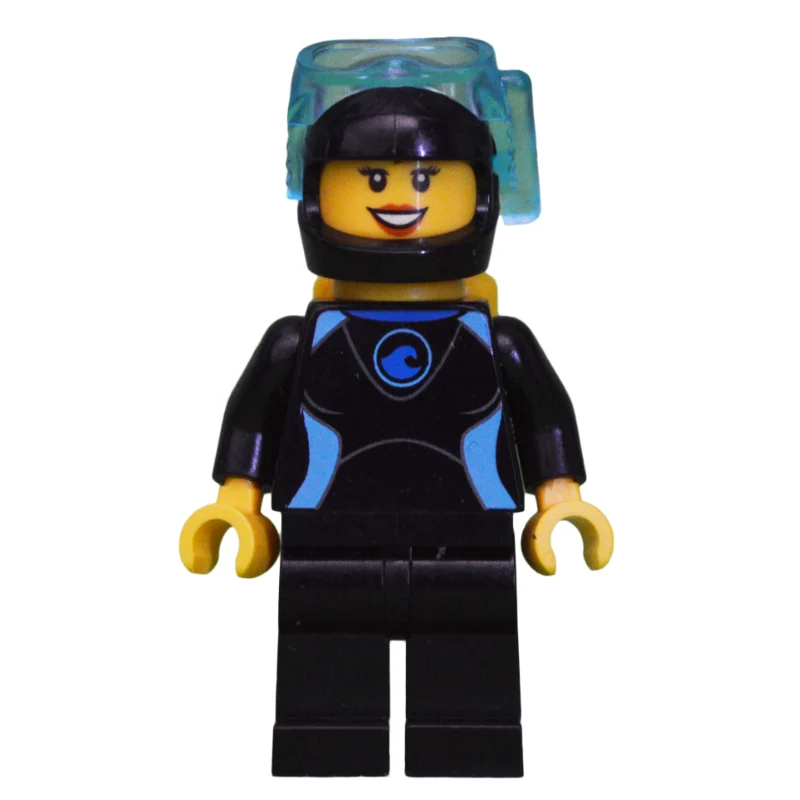Diver, Woman, Black And Azure Wetsuit, Black Helmet with Mask