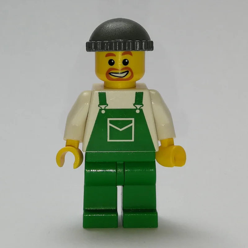 Man, Green Overalls, Dark Bluish Gray Hat, Goatee Beard