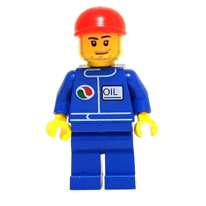 Racer, Blue Jumpsuit with Octan Logo, Red Cap, Stubble