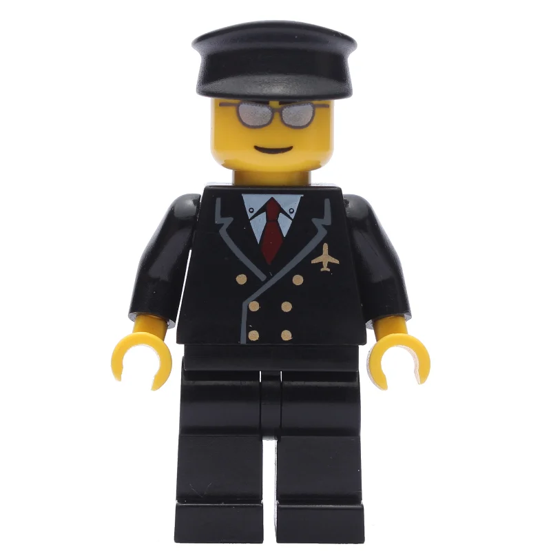 Pilot, Black Suit with Tie and Airplane Badge, Black Hat, Silver Sunglasses
