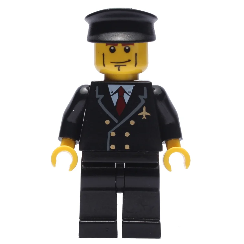 Pilot, Black Suit with Tie and Airplane Badge, Black Hat, Cheek Lines