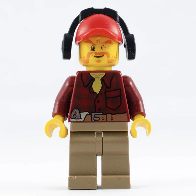Lumberjack, Dark Red Flannel Shirt, Red Cap with Ear Defenders, Beard