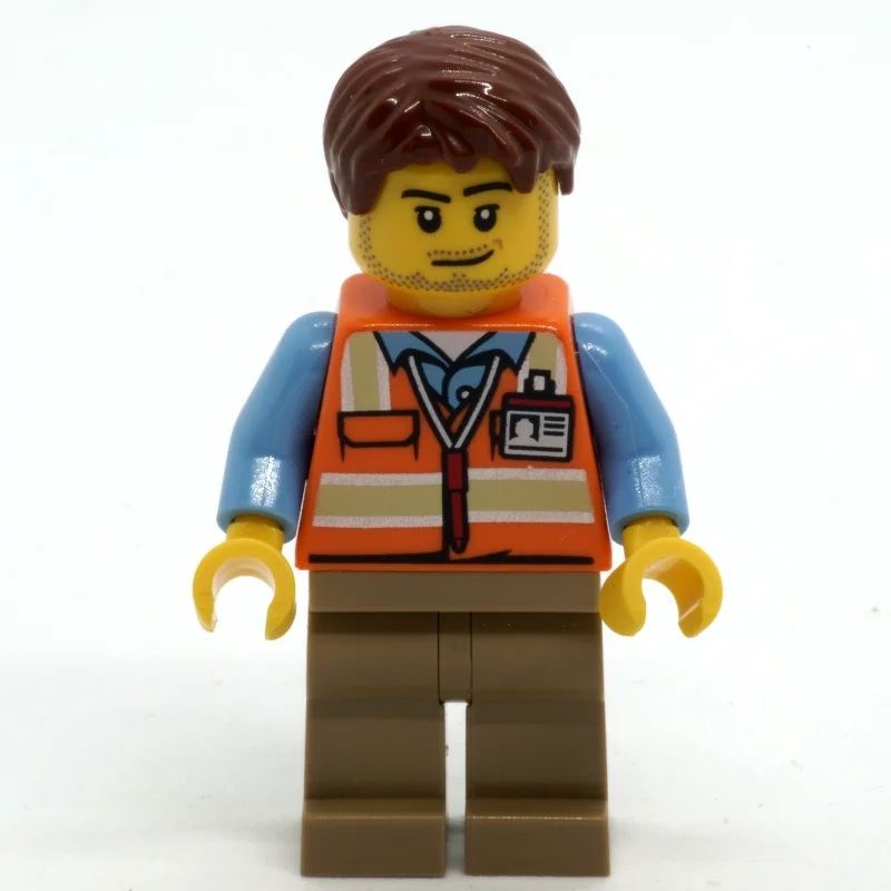 Ground Crew, Orange Safety Vest, Dark Tan Legs, Reddish Brown Hair