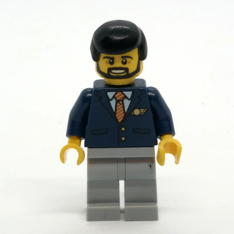 Pilot, Dark BLue JAcket with Tie and Wings Badge, Light Bluish Gray Legs, Black Hair, Beard
