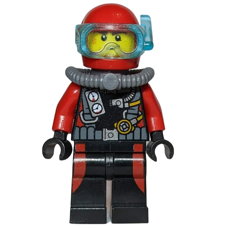 Diver, Man, Black and Red Wetsuit with Gauges, Red Helmet with Mask