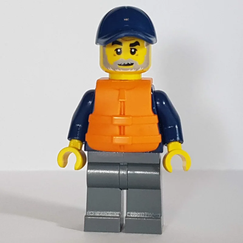 Marine Explorer, Dark Blue Shirt, Dark Bluish Gray Legs, Dark Blue Cap, Orange Life Vest