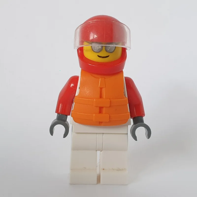 Racer, White and Red Jumpsuit, Red Helmet with Visor, Sunglasses