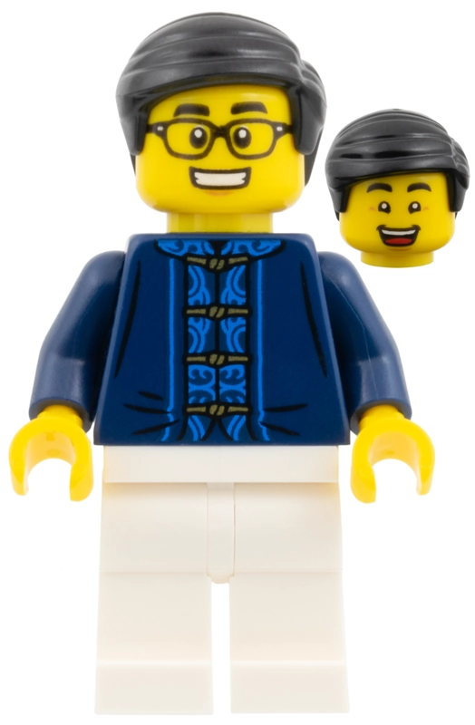 Man, Dark Blue Robe with Ties, White Legs, Black Hair, Glasses