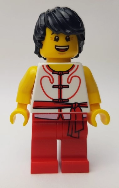 Racer, White and Red Robe with Ties and Sash Belt, Black Hair, Big Smile