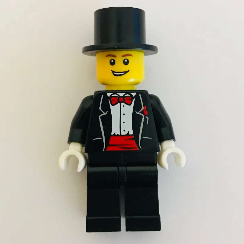 Groom, Black Tuxedo with Red Bow Tie and Cummerbund, Top Hat