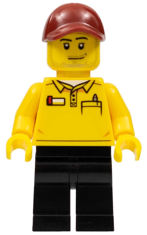 LEGO Store Employee, LEGO Logo on Back, Dark Red Cap, Stubble