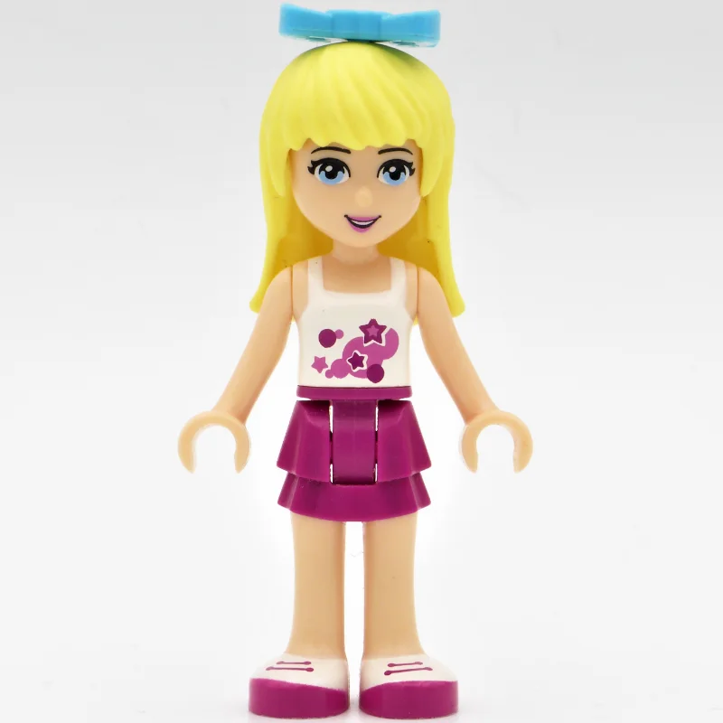 Stephanie - White Top, Magenta Skirt, Medium Azure Bow