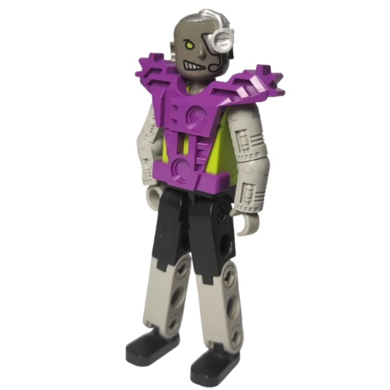 Technic Figure Cyborg, Black Legs, Purple Armour, Mechanical Arms, Dark Gray Head, Cyborg Eyepiece - Purple Vest