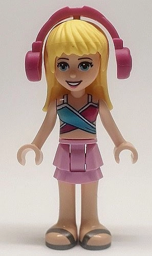 Stephanie - Medium Blue/Dark Purple Bikini, Bright Pink Skirt, Magenta Headphones