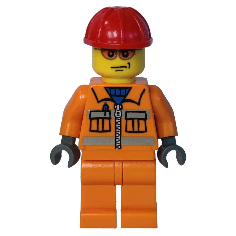 Worker - Orange Torso, Orange Legs, Red Helmet, Glasses