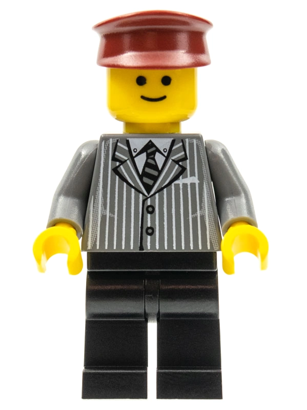 Dark Bluish Grey Torso, Black Legs, Dark Red Hat