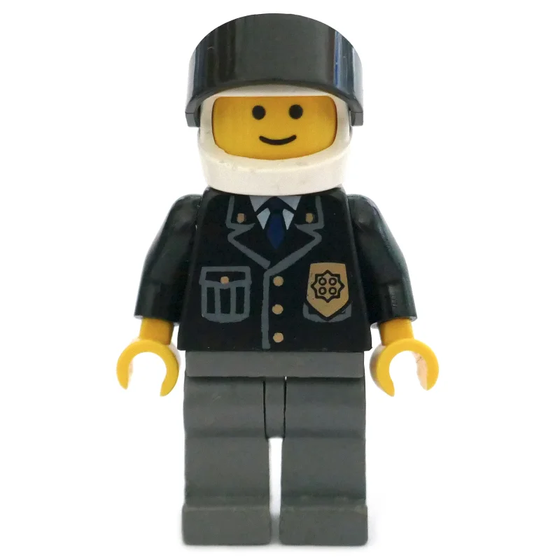 Police - Black Torso, Dark Bluish Grey Legs, White Helmet, Black Visor