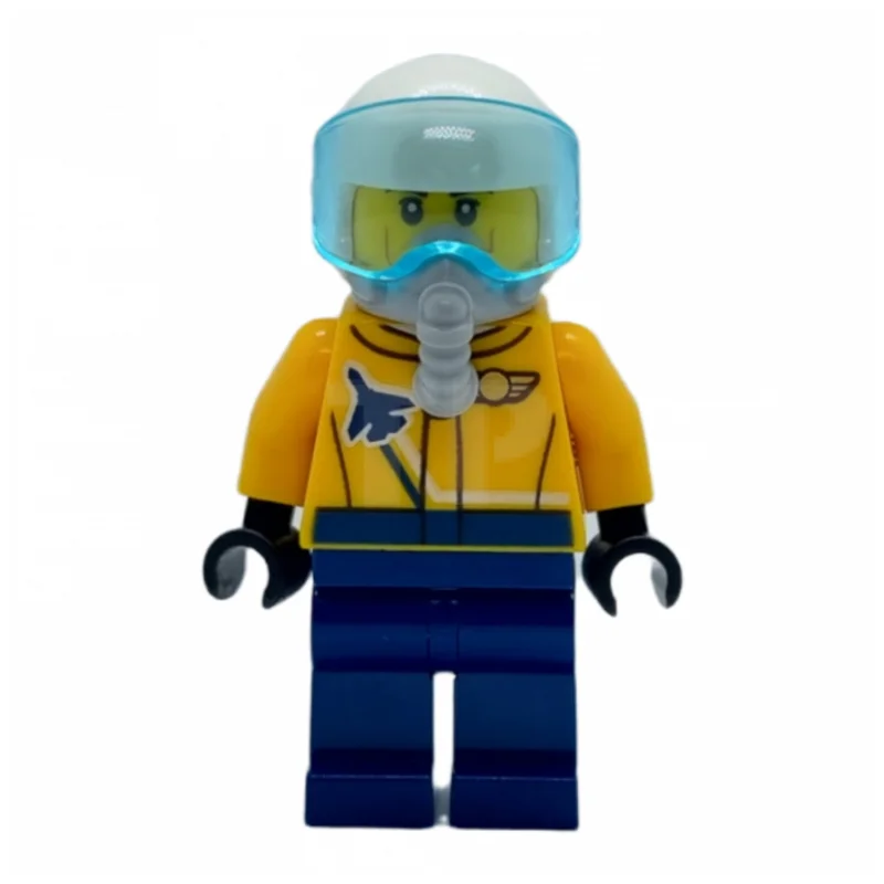 Pilot, Orange Jacket, Dark Blue Legs, White Helmet with Visor and Breathing Apparatus