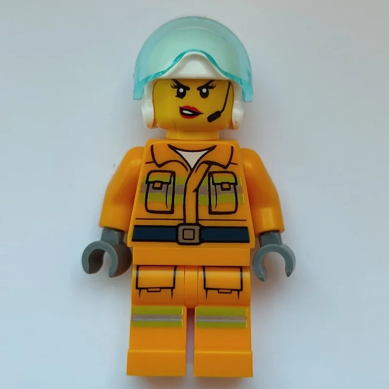 Firewoman, Bright Light Orange Firesuit, White Helmet with Visor