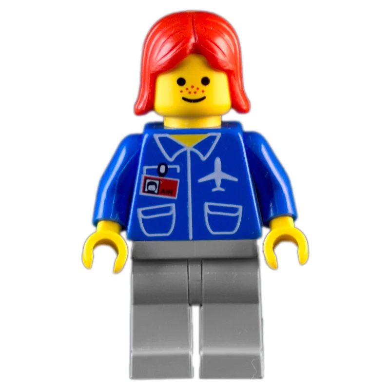 Blue Torso, Light Gray Legs, Red Hair
