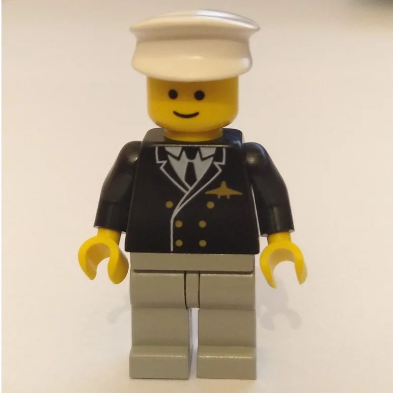 Pilot - Black Torso, Light Grey Legs, White Cap