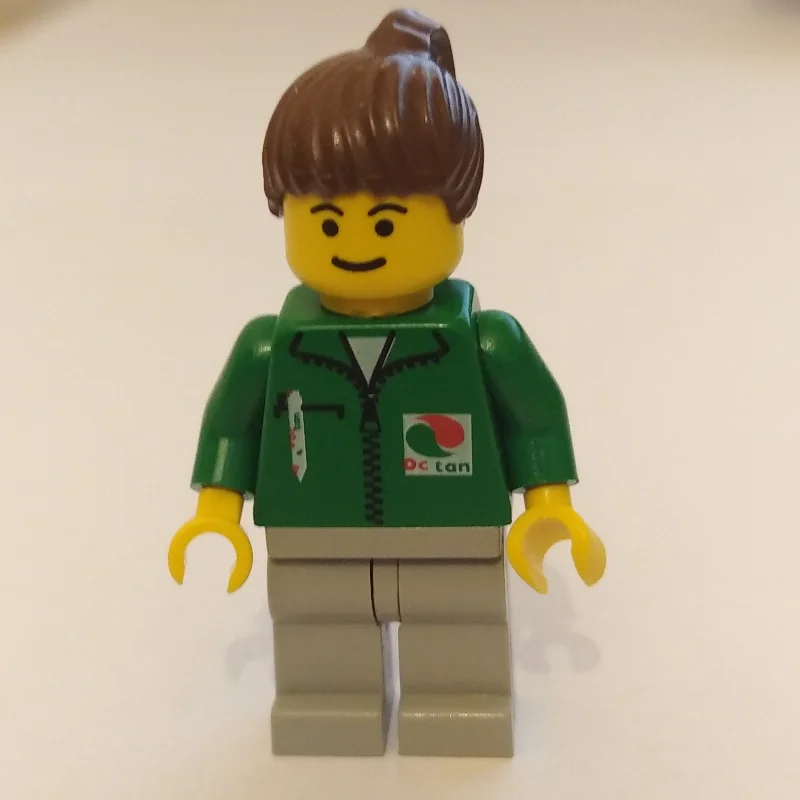 Green Torso, Light Grey Legs, Brown Ponytail Hair