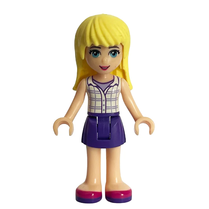 Stephanie - White Plaid Top, Dark Purple Skirt