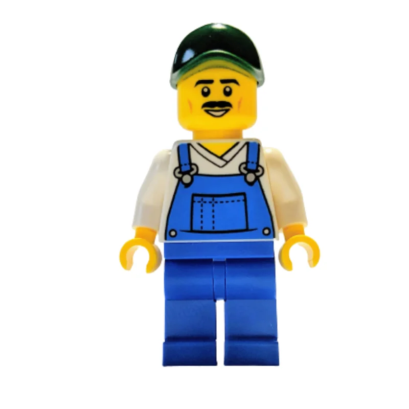 Blue Overall, White Torso, Dark Green Cap