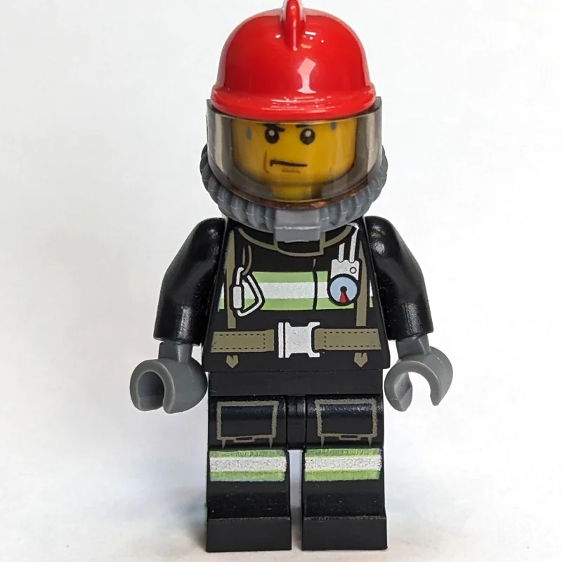 Fireman, Black Firesuit, Red Helmet, Blue Airtanks