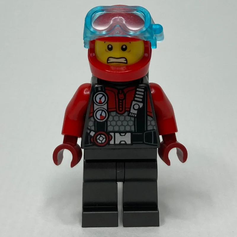 Diver - Pearl Dark Grey Torso, Legs, Black Airtanks, Red Helmet