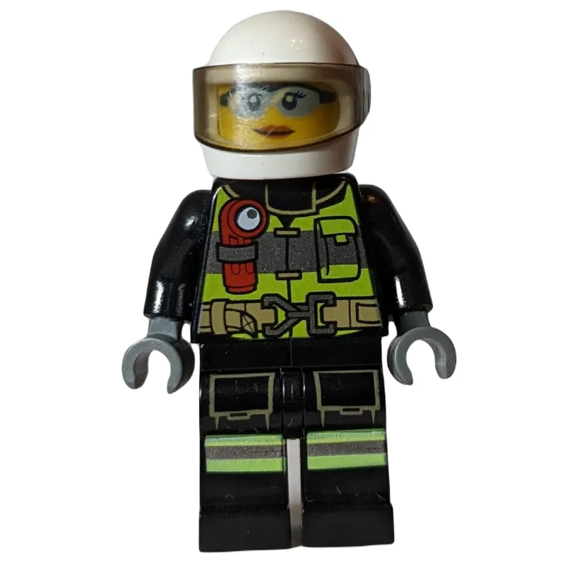 Firefighter, Black Torso, Black Legs, White Helmet