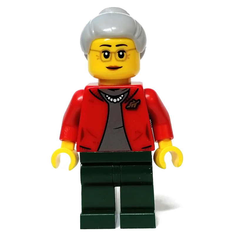 Red Torso, Dark Green Legs, Light Bluish Grey Hair