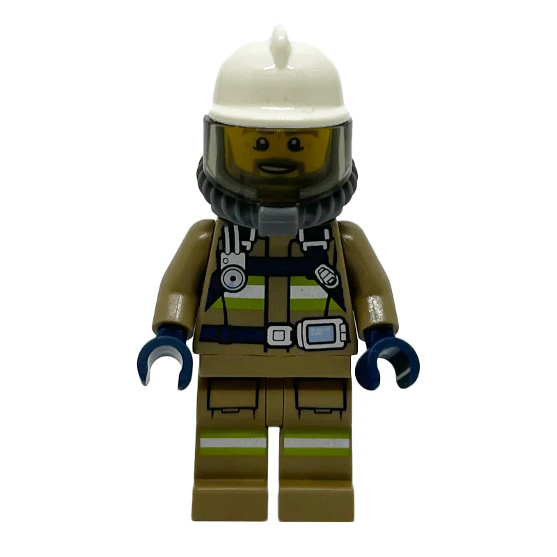 Firefighter, Dark Tan Firesuit, White Helmet, Blue Airtanks