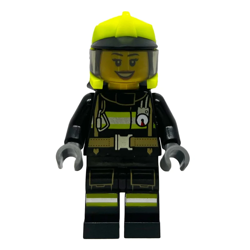Firefighter, Black Fire Suit, Vibrant Yellow Helmet