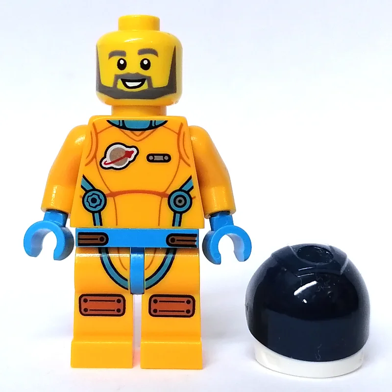 Astronaut, Male, Bright Light Orange Suit, Dark Blue Visor, Beard