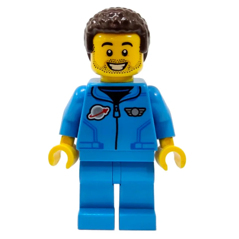 Man, Dark Azure Tracksuit with Classic Space Logo, Dark Brown Hair, Stubble