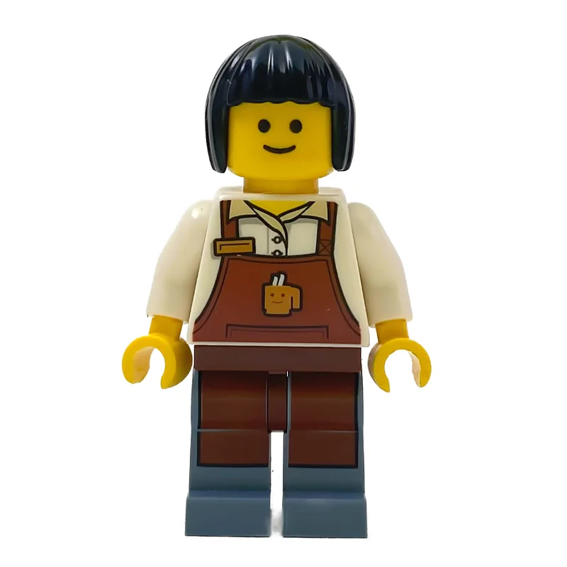 Barista, White Torso, Reddish Brown Apron, Sand Blue Legs