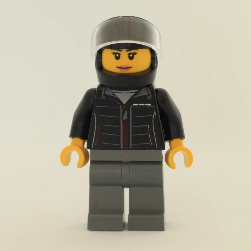 Race Driver, Black Jacket, Dark Bluish Gray Legs, Black Helmet