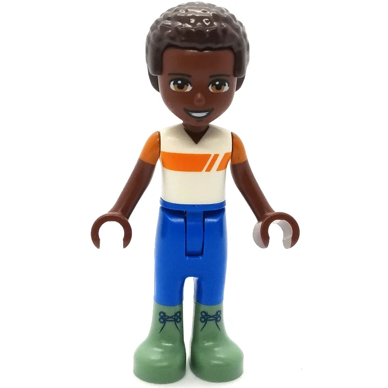 Elijah - White/Orange Shirt, Blue Pants, Dark Brown Hair