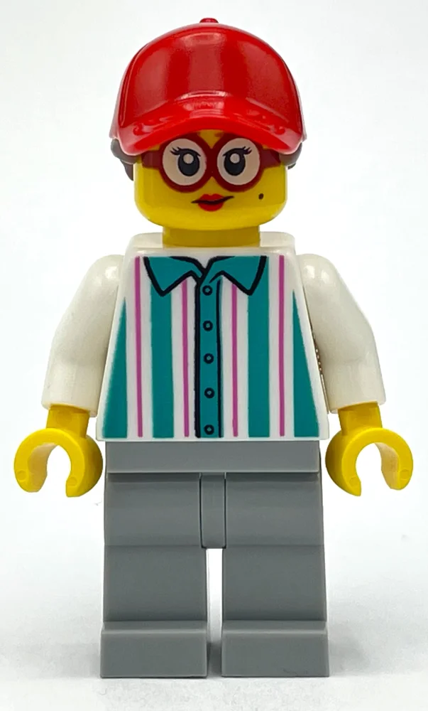 White/Dark Turquoise Torso, Light Bluish Grey Legs, Red Cap with Reddish Brown Hair
