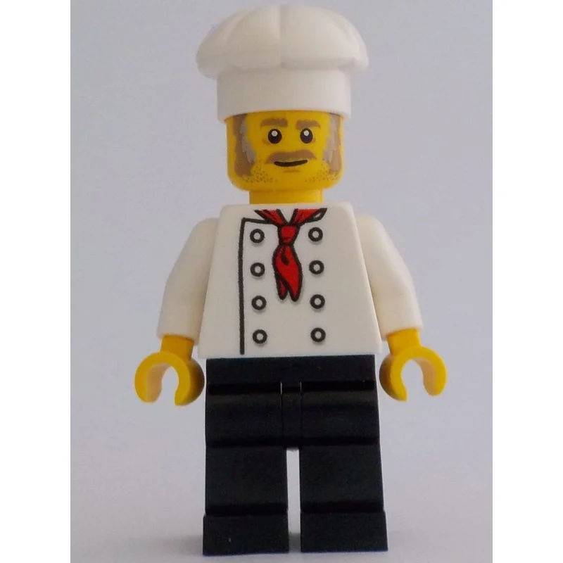 Chef - White Torso, Black Legs, White Hat, Light Bluish Grey Sideburns