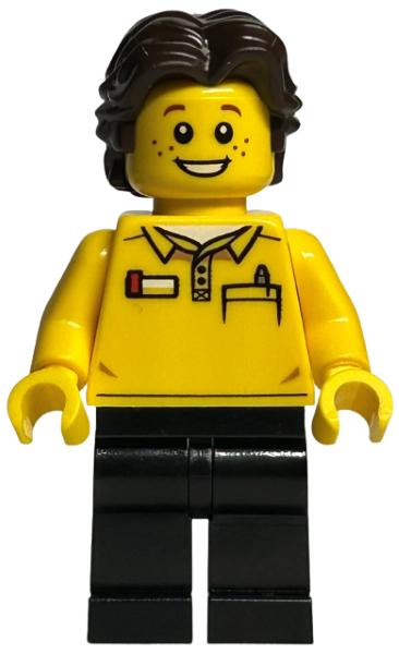 LEGO Store Employee - Yellow Torso, Black Legs, Dark Brown Hair