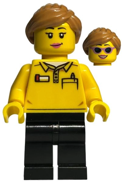 LEGO Store Employee - Yellow Torso, Black Legs, Medium Nougat Hair