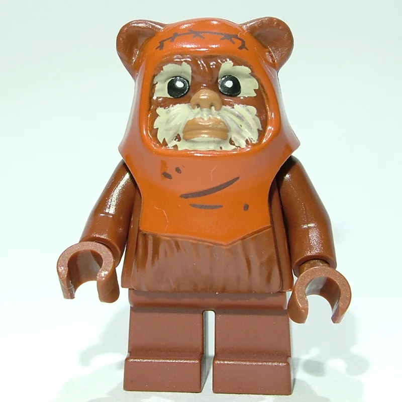 Wicket, Ewok, Printed Dark Orange Hood, Tan Face, Lines on Hood