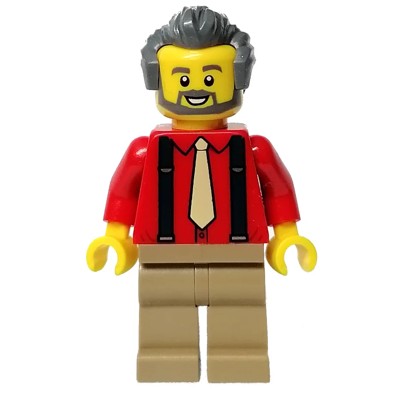 Red Torso, Dark Tan Legs, Dark Bluish Grey Hair