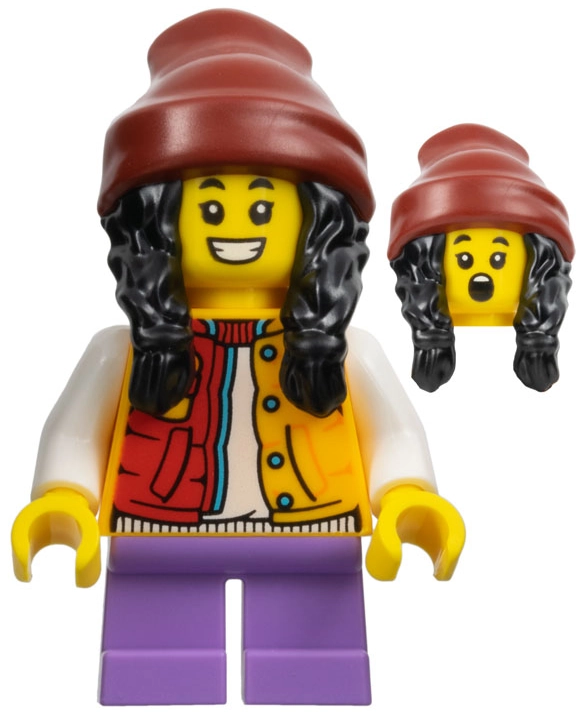 Kid - Orange Torso, Medium Lavender Legs, Black Hair, Dark Red Beanie