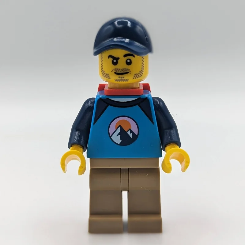 Dirt Bike Rider, Male - Dark Azure Top, Dark Tan Legs, Red Backpack, Dark Blue Cap